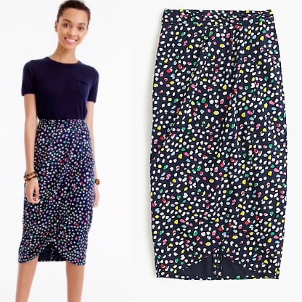 J Crew Tulip Ratti Blue Skirt Happy Cat Print